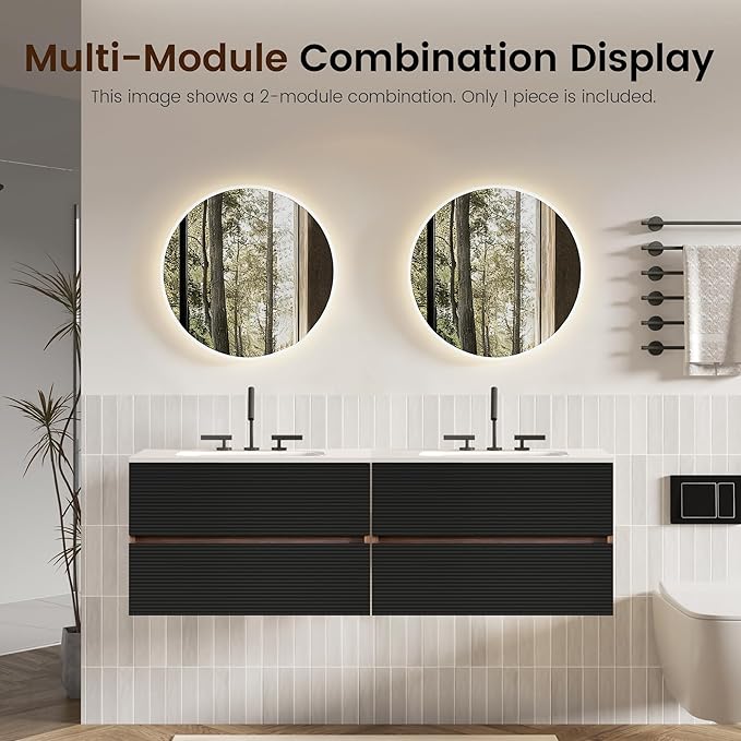 30" Floating Bathroom Vanity with Sink, Modern Wall Mounted Floating Vanity with Ceramic Sink, Double Soft-Close Drawers for Small Space, Apartment, Walnut+Black