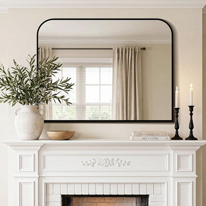 Bathroom Vanity Mirror for Wall 40x30 Inch Black Metal Framed | HD Tempered Glass, Bathroom Mirror for over Sink, Living Room, Bedroom, Entryway, Mantel, Fireplace Decor