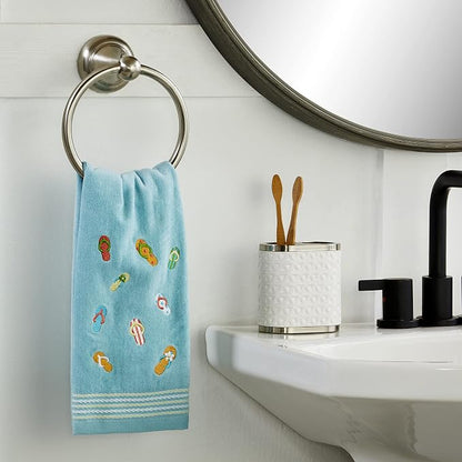 SKL Home Flips & Flops Hand Towel Set-2pc, 100% Cotton, Embroidered, Blue | Decorative velour for summer fun & everyday décor. Can be used in the bathroom, kitchen, bar, or any sink space.