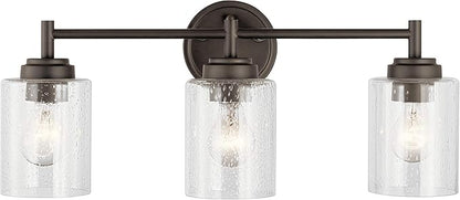 Kichler Winslow 21.5" Vanity Light in Olde Bronze®, 3-Light Transitional Bathroom Light with Clear Seeded Glass. (21.5" W x 9.25" H), 45886OZ