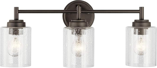 Kichler Winslow 21.5" Vanity Light in Olde Bronze®, 3-Light Transitional Bathroom Light with Clear Seeded Glass. (21.5" W x 9.25" H), 45886OZ