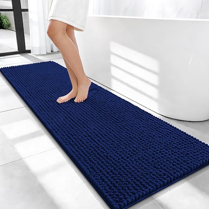 OLANLY Thick Chenille Bathroom Runner Rugs 59x20, Absorbent Bath Mat, Navy | Soft Bath Rugs, Rubber Backing, Machine Wash Dry, Bath Mats for Bathroom, Tub and Shower, Home Decor Accessories