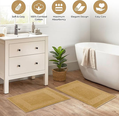 Superior Hotel & Spa Quality Bath Mat Set of 2, Made of Long-Staple Combed Cotton, Durable and Washable Bathroom Mat 2-Pack - Toast, 22" x 35" each