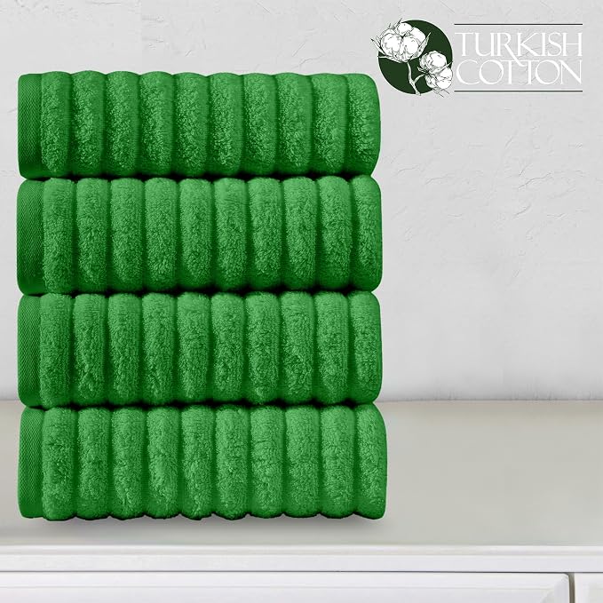 Elegant Comfort Luxury 100% Turkish Cotton Corduroy Ribbed 4 Pack Hand Towel Set 16 x 28 Inch - Absorbent, Super Soft, Quick Dry, Premium Towels for Bathroom, Gym, Spa and Hotel Use, Emerald Green