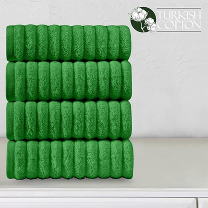 Elegant Comfort Luxury 100% Turkish Cotton Corduroy Ribbed 4 Pack Hand Towel Set 16 x 28 Inch - Absorbent, Super Soft, Quick Dry, Premium Towels for Bathroom, Gym, Spa and Hotel Use, Emerald Green