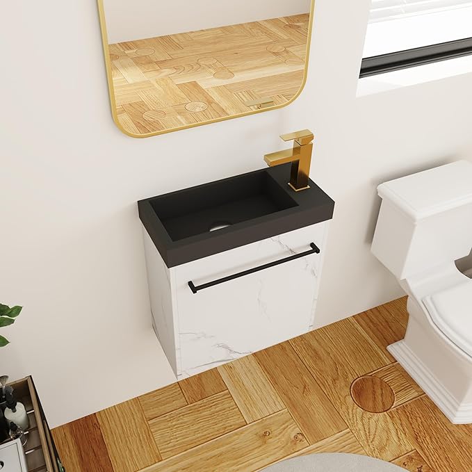 20 Inch Bathroom Vanity with Sink Combo for Small Space, Wall-Mounted Bathroom Vanity with Soft Close Door,Modern Floating Bathroom Vanity with Blacktop Basin &White Storage Cabinet