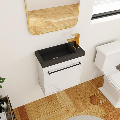 20 Inch Bathroom Vanity with Sink Combo for Small Space, Wall-Mounted Bathroom Vanity with Soft Close Door,Modern Floating Bathroom Vanity with Blacktop Basin &White Storage Cabinet