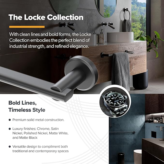 Gatco 5465 Locke Single Robe Hook, Wall Mounted Hook for Bathroom Towels & Robes, Satin Nickel