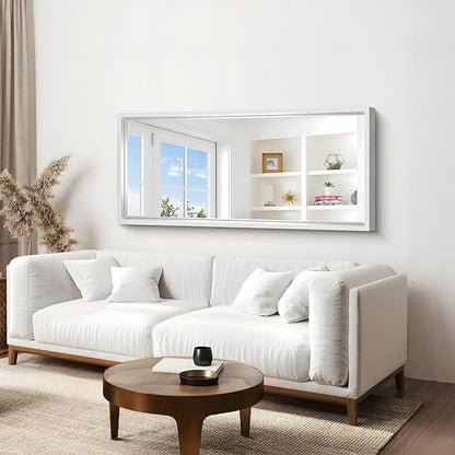 28x60 Silver Bathroom Mirror, Brushed Silver Rectangular Mirror for Wall, 0.6" Thickened Deep Frame Mirrors for Bathroom Sink, Shatterproof Tempered Glass, Antirust, Horizontally or Vertically