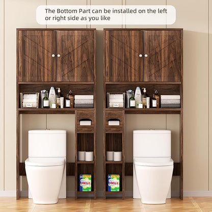 Shintenchi Over the Toilet Storage Cabinet, Bathroom Storage Cabient with Barn Doors, Bathroom Storage Shelf Organizer with Toilet Paper Holder, Adjustable Shelf and Anti-Tip Device, Walnut