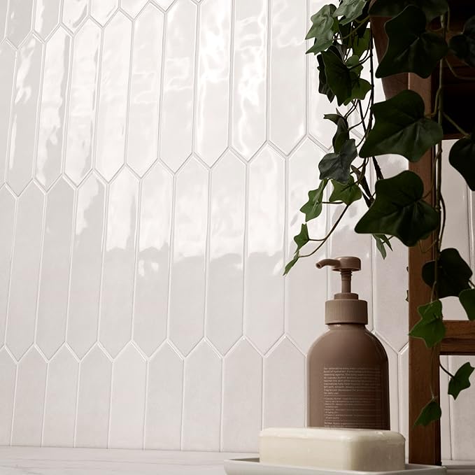 MSI Renzo Dove 2.5 Inch x 13 Inch Glossy Ceramic Picket Wall Tile for Bathroom, Kitchen Backsplash, Accent Tile, and Shower Wall