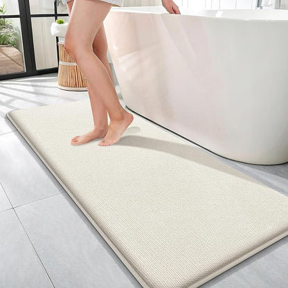 OLANLY Memory Foam Bathroom Runner Rugs 47x17, Absorbent Long Mat, Ivory | Soft Quick Dry Bath Rugs, Non-Slip Carpet, Machine Washable Mat for Bathroom Floor, Tub and Shower, Home Decor Accessories