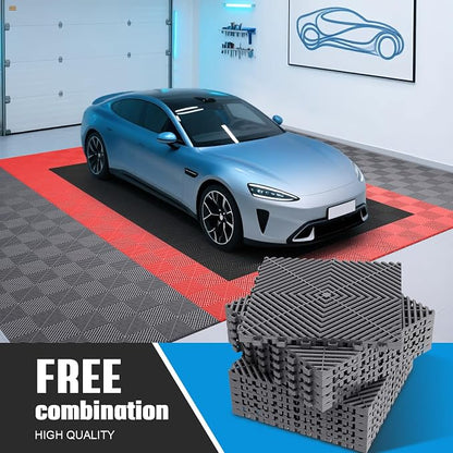Jocoevol 60-Pcs Interlocking Tile, 12" x 12" Indoor/Outdoor Self-Drainage Interlocking Floor Tiles, Non-Slip Heavy-Duty Polypropylene Splicing Flooring Tile for Garage Patio Pool Bathroom, Grey