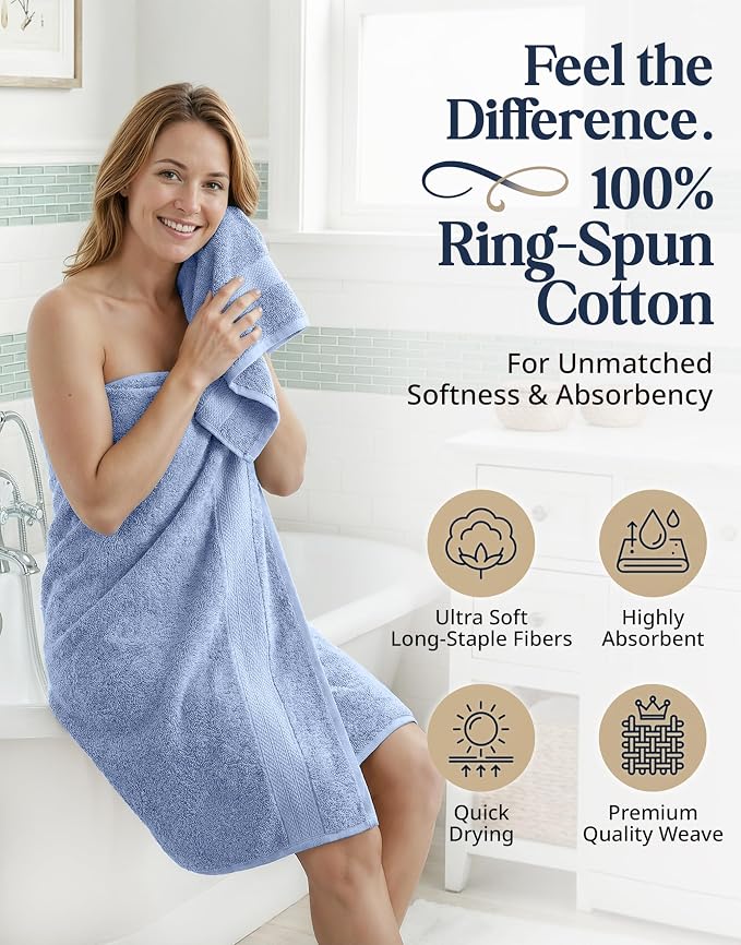 LANE LINEN Towel Set for Bathroom Soft Absorbent Quick Dry - Allure | Cotton Towels For Bathroom - Coordinated Colors, OEKO-TEX Certified, Ring-Spun Durability