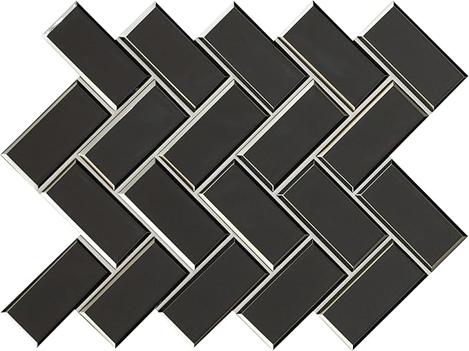 MSI Metallic Gray Bevel Herringbone Glass Tile for Kitchen Backsplash, Wall Tile for Bathroom, Accent Wall Tile, and Shower Wall Tile 13.86 in. x 11.08 in. Mesh-Mounted Mosaic Tile (10.6 sq. ft./case)