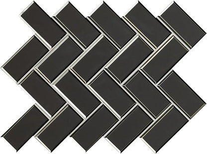 MSI Metallic Gray Bevel Herringbone Glass Tile for Kitchen Backsplash, Wall Tile for Bathroom, Accent Wall Tile, and Shower Wall Tile 13.86 in. x 11.08 in. Mesh-Mounted Mosaic Tile (10.6 sq. ft./case)