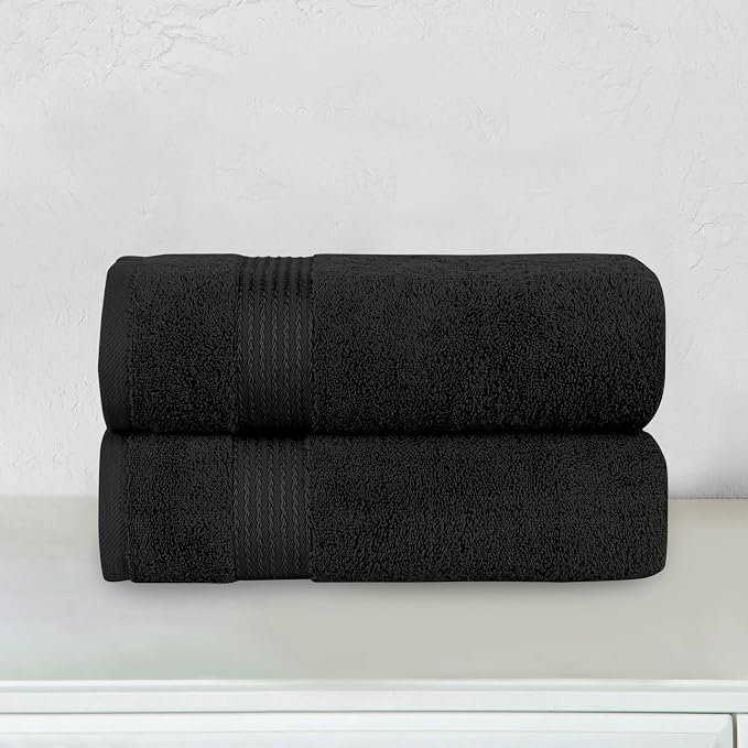 Elegant Comfort Premium Turkish Cotton 2 Pack Bath Towel Set - 27 x 54 inch, Luxurious Hotel Spa Quality 100% Turkish Cotton 2PC Bath Towel Set - Highly Absorbent - Soft Bathroom Towels, Black