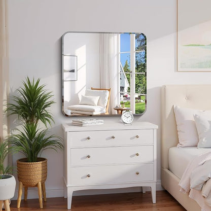CILIBER Beveled Mirror, 30x30 Square Bathroom Mirror Rounded Corner, 3mm Tempered Glass, 18 inch Frameless Vanity Mirror with Beveled Edge for Bathroom, Bedroom, Living Room and Entryway