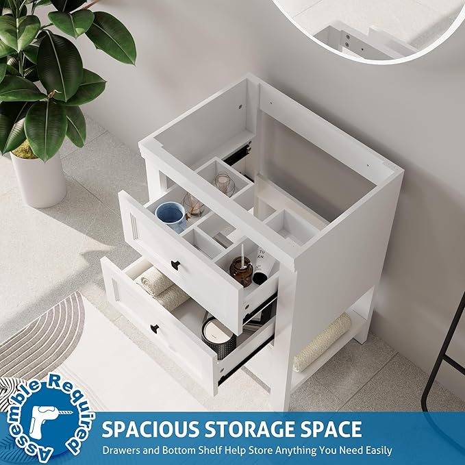 eclife 24" Bathroom Vanity with Sink Combo, Modern Painted Vanities Cabinet with Big Drawers, Opening Bottom Shelf, Raised Foot Pads, Exclude Undermount Sink, Faucet & Drain, White
