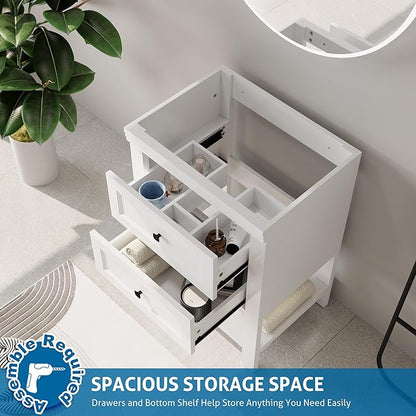 eclife 24" Bathroom Vanity with Sink Combo, Modern Painted Vanities Cabinet with Big Drawers, Opening Bottom Shelf, Raised Foot Pads, Exclude Undermount Sink, Faucet & Drain, White