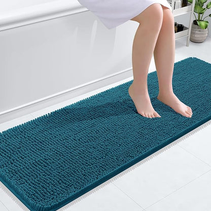 OLANLY Bathroom Runner Rugs 59x20, Extra Soft Absorbent Chenille Bath Rugs | Peacock Blue, Quick-Drying Rubber Backing, Washable Long Bath Mat for Bathroom Floor, Tub and Shower, Home Decor Accessories