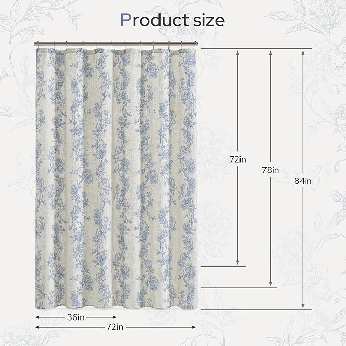 HOMEIDEAS Blue and White Floral Shower Curtain 72x78 Inch | Fresh Farmhouse Bathroom Decor,Waterproof and Machine Washable Fabric,Polyester with 12 Hooks