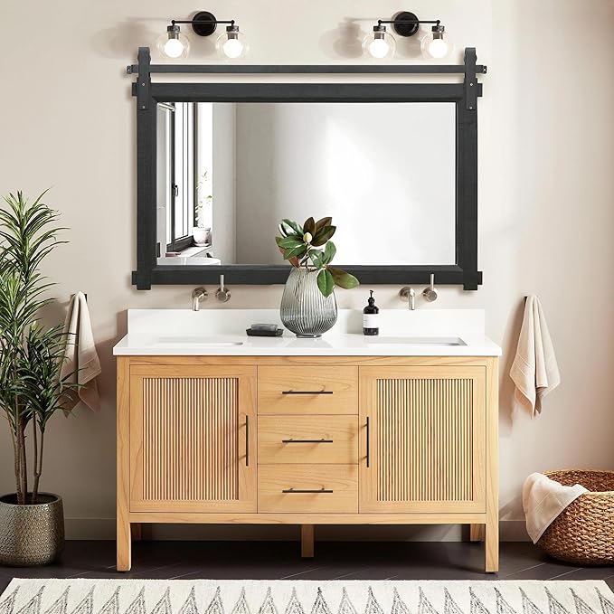 Besdomus Bathroom Black Farmhouse Mirror: 42"x28" Barn Door Rustic Solid Cedar Wood Frame - Wall Mounted Mirror for Fireplace/Living Room/Bathroom Remodel - Modern Farmhouse Decor for Homemakers