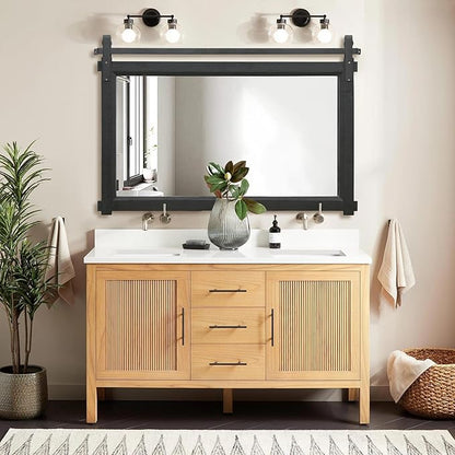 Besdomus Bathroom Black Farmhouse Mirror: 42"x28" Barn Door Rustic Solid Cedar Wood Frame - Wall Mounted Mirror for Fireplace/Living Room/Bathroom Remodel - Modern Farmhouse Decor for Homemakers
