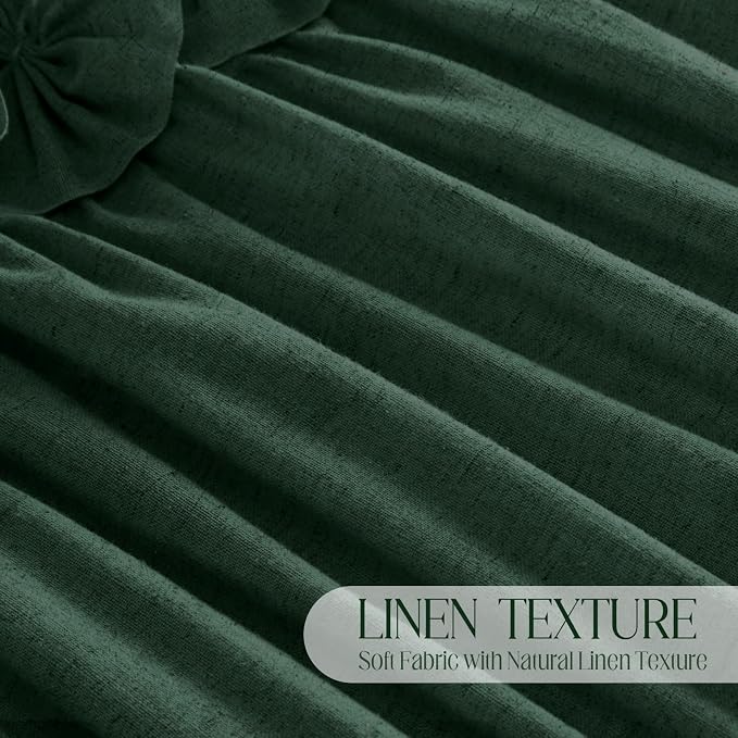 Ruffle Farmhouse Linen Shower Curtain with Vintage Dark Green 72" W x 72" H | Linen Blend Fabric, Ruffle Bow and Ruffled Hem，Linen Texture，Machine Washable，12 Metal Holes and Plastic Hooks