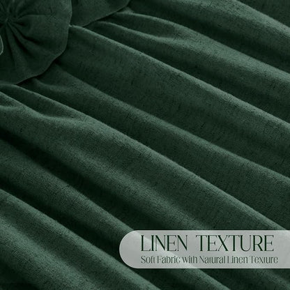 Ruffle Farmhouse Linen Shower Curtain with Vintage Dark Green 72" W x 72" H | Linen Blend Fabric, Ruffle Bow and Ruffled Hem，Linen Texture，Machine Washable，12 Metal Holes and Plastic Hooks