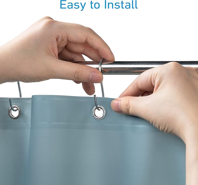 EHZNZIE Shower Curtain Liner Light Weight PEVA, Shower Liner 72x72 Inches, Waterproof, No Chemical Smell with 12 Rust Proof Metal Grommets for Bathroom Shower Curtain, Stone Blue