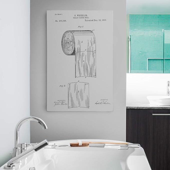 Renditions Gallery Toilet Paper Patent Drawing Gallery Wrapped Canvas Wall Art, 12x18, White