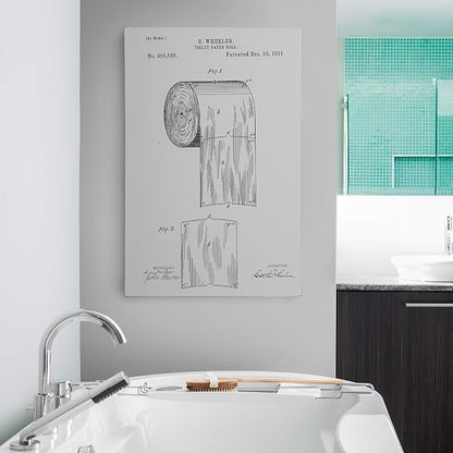 Renditions Gallery Toilet Paper Patent Drawing Gallery Wrapped Canvas Wall Art, 12x18, White