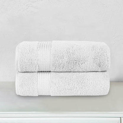 Elegant Comfort Premium Turkish Cotton 2 Pack Bath Towel Set - 27 x 54 inch, Luxurious Hotel Spa Quality 100% Turkish Cotton 2PC Bath Towel Set - Highly Absorbent - Soft Bathroom Towels, White