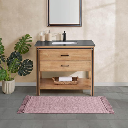 French Connection Nellore Bath Rugs, Woven and Beaded Bath Mats, Durable and Thick Bath Mats for Bathroom and Shower Rugs, 26" x 49", Dusty Pink