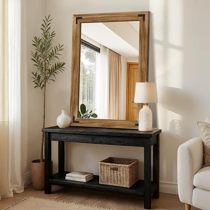 Bathroom Mirror for Wall, 28" x 40" Wooden Vanity Mirror | Solid Wood Frame, Rustic Farmhouse Style, Shatterproof Glass, for Bedroom, Living Room, Entryway Decor, Vertical/Horizontal