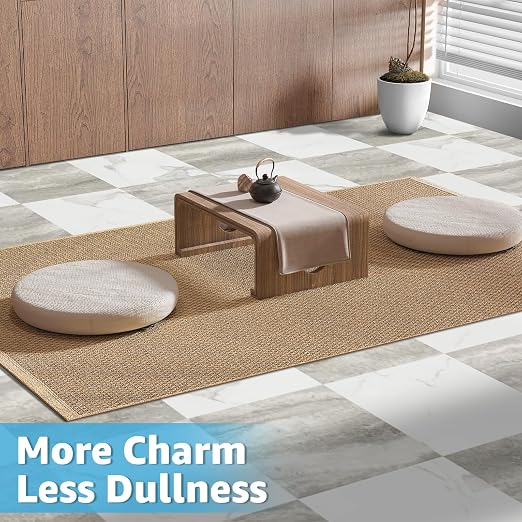 Art3d 30-Pack Peel and Stick Vinyl Floor Tiles, White & Beige Marble | 15 Tiles per Color, 12" x 12" Single Tile, Anti-Slip, Waterproof, Ideal for Kitchen, Bathroom, Living Room, Bedroom