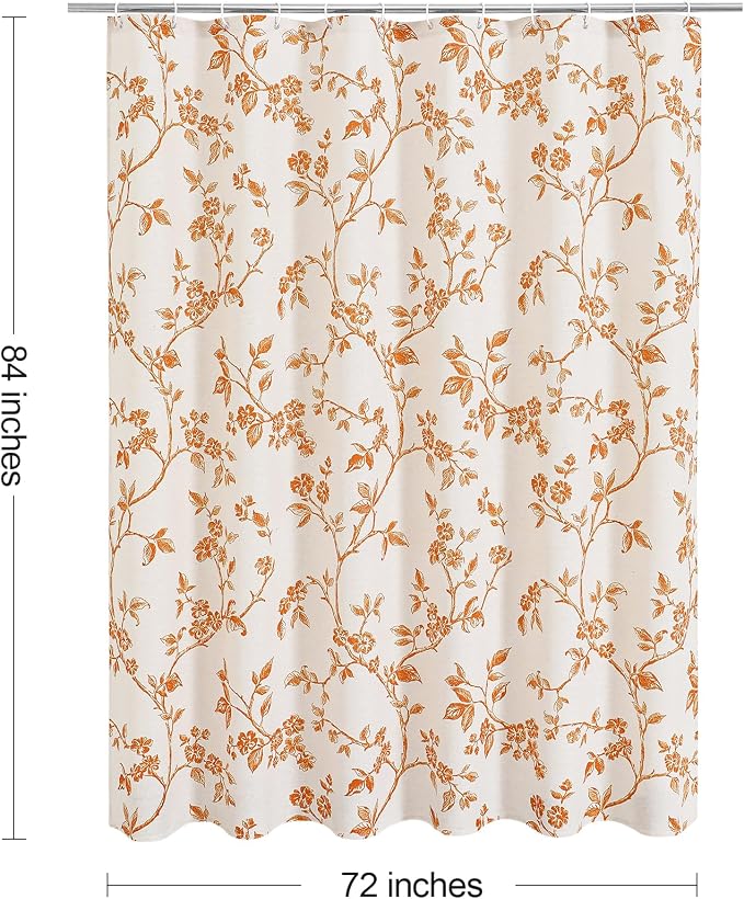 MitoVilla Extra Long Cotton Floral Shower Curtain for Bathroom,72 x 84 | Extra Long BoHo Cottagecore Spring Shower Curtains, Modern Farmhouse Country Plant Leaves Bathroom Décor, 72 x 84
