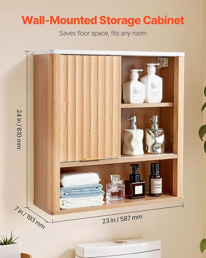 VEVOR Bathroom Wall Cabinet, with Door and Adjustable Shelf, Over The Toilet Storage Medicine Cabinet Wall Mounted, Hanging Organizer with Shelves and Open Partition for Laundry Room Kitchen Restroom