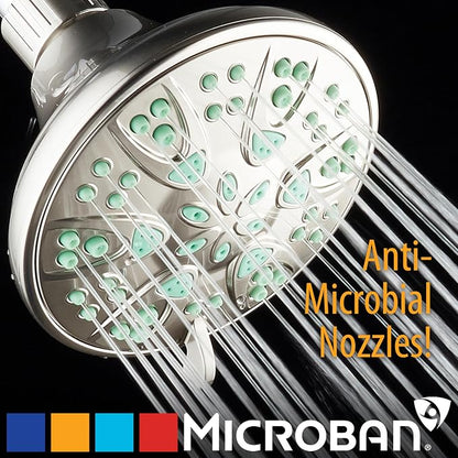 AquaDance Antimicrobial – Anti-Clog High-Pressure 6-Setting Shower Head with Microban Nozzle Protection from Growth of Mold, Mildew & Bacteria for Stronger Shower! 4" Coral Green