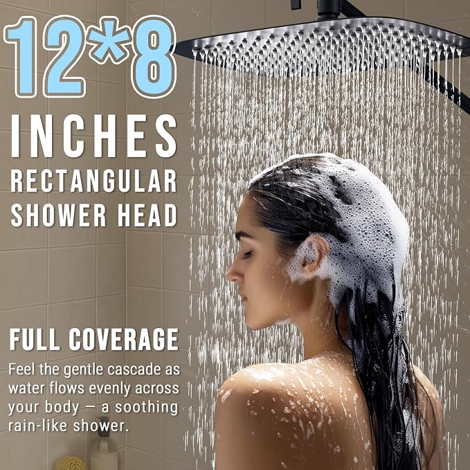 G-Promise All Metal 12 Inch Large Rain Shower Head for Ceiling or Wall | Built to Last, Rust Resistant 304 Stainless Steel, Easy to Install, Full Body Coverage Rainfall Shower Head, Daily SPA