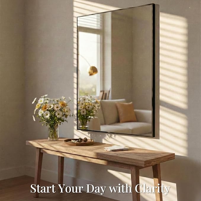 30"x36" Matte Black Framed Rectangle Bathroom Vanity Wall Mirror | Over-Sink Vanity Mirror, Slim Metal Frame, Entryway or Dresser Use, Vertical/Horizontal Mount, Tempered Glass