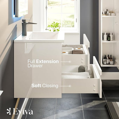 Eviva Joy 24 in. White Wall MountSingle Sink Bath Vanity with Porcelain Top and Integrated Sink