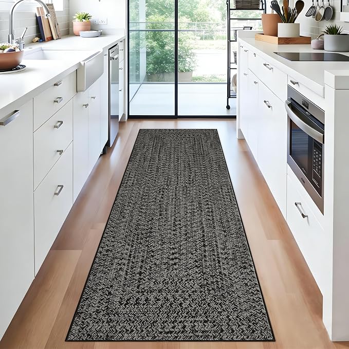 Printed Washable Rugs Runner 2x8 Rug for Living Room Bathroom Rugs Modern Imitation Braided Bedroom Rug Non Slip Bordered Kitchen Runner Stain Resistant Carpet 2'x8' Grey/Brown