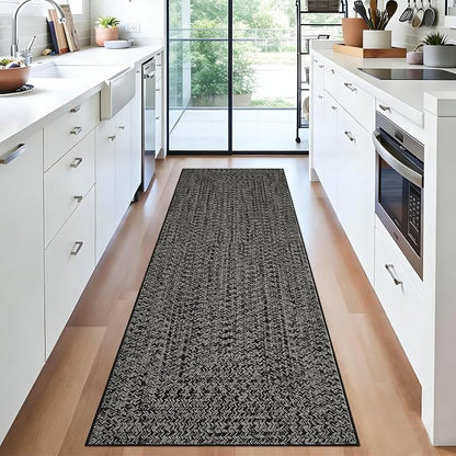 Printed Washable Rugs Runner 2x8 Rug for Living Room Bathroom Rugs Modern Imitation Braided Bedroom Rug Non Slip Bordered Kitchen Runner Stain Resistant Carpet 2'x8' Grey/Brown