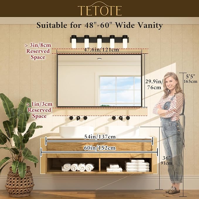 Brushed Nickel Bathroom Mirror 48" x 30" Beveled Frame Rectangle Bathroom Vanity Wall Mirror for Over Sink, Tempered Glass, Stronger Frame, Modern Farmhouse Bedroom, Entryway, Living Room