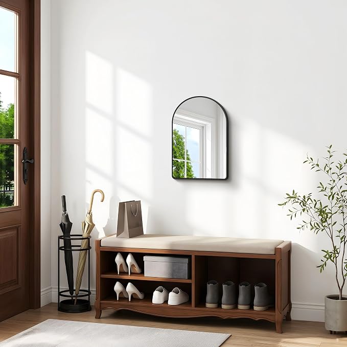 BONEWEI Arched Wall Mirror,18x24 inch Black Arched Mirror Bathroom,Vanity Mirror for Over Sink Metal Frame,Tempered Glass Arch Mirrors for Bedroom,Entryway,Living Room,Home Decor Shatter-Proof
