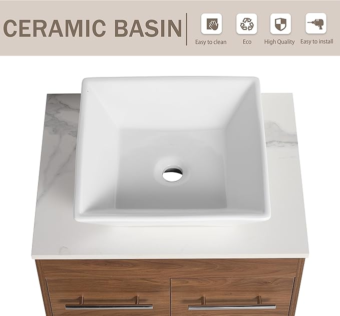 48" Bathroom Vanity, 48" Inch Freestanding Vanity with Ceramic Vessel Sink, Modern Single Sink Bathroom Vanity Combo, Brown Floor Stand Storage Cabinet Set with Soft-Closing Doors(BRE101, 48 * 18)