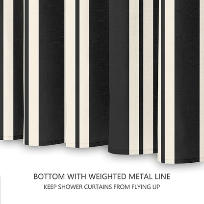 Tititex Cute Candy Cane Striped 140gsm Faux Linen Fabric Shower Curtain, Elegant Classic Black Beige Shower Curtain Sets Decoration 72x72 Inch with Hooks