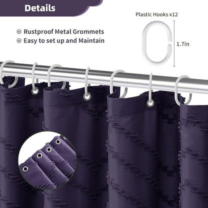 Siiluminisoy Extra Long Boho Shower Curtain, Woven Fabric 84 in Dark Purple, 72 x 84, Tufted Chevron Striped Modern Chic Textured Minimalist Bathroom Shower Curtain